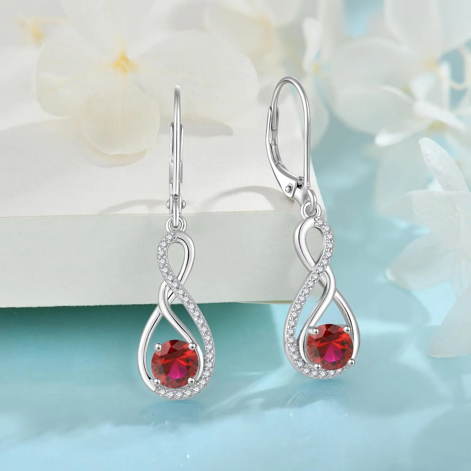 Infinity Dangle Earrings for Women 925 Sterling Silver Leverback Drop Earrings with Birthstone Jewelry Gifts for Women Mom Her Wife