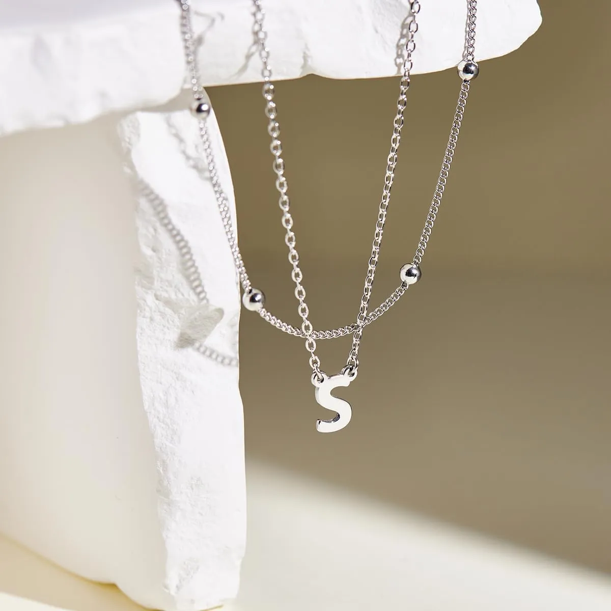 Initial Necklaces for Women 14K Gold Silver Plated Letter Jewelry Non Tarnish Layered Dainty Cute A-Z Pendant Choker Necklace Waterproof Trendy Name Necklace Personalized Jewelry Gift for Women