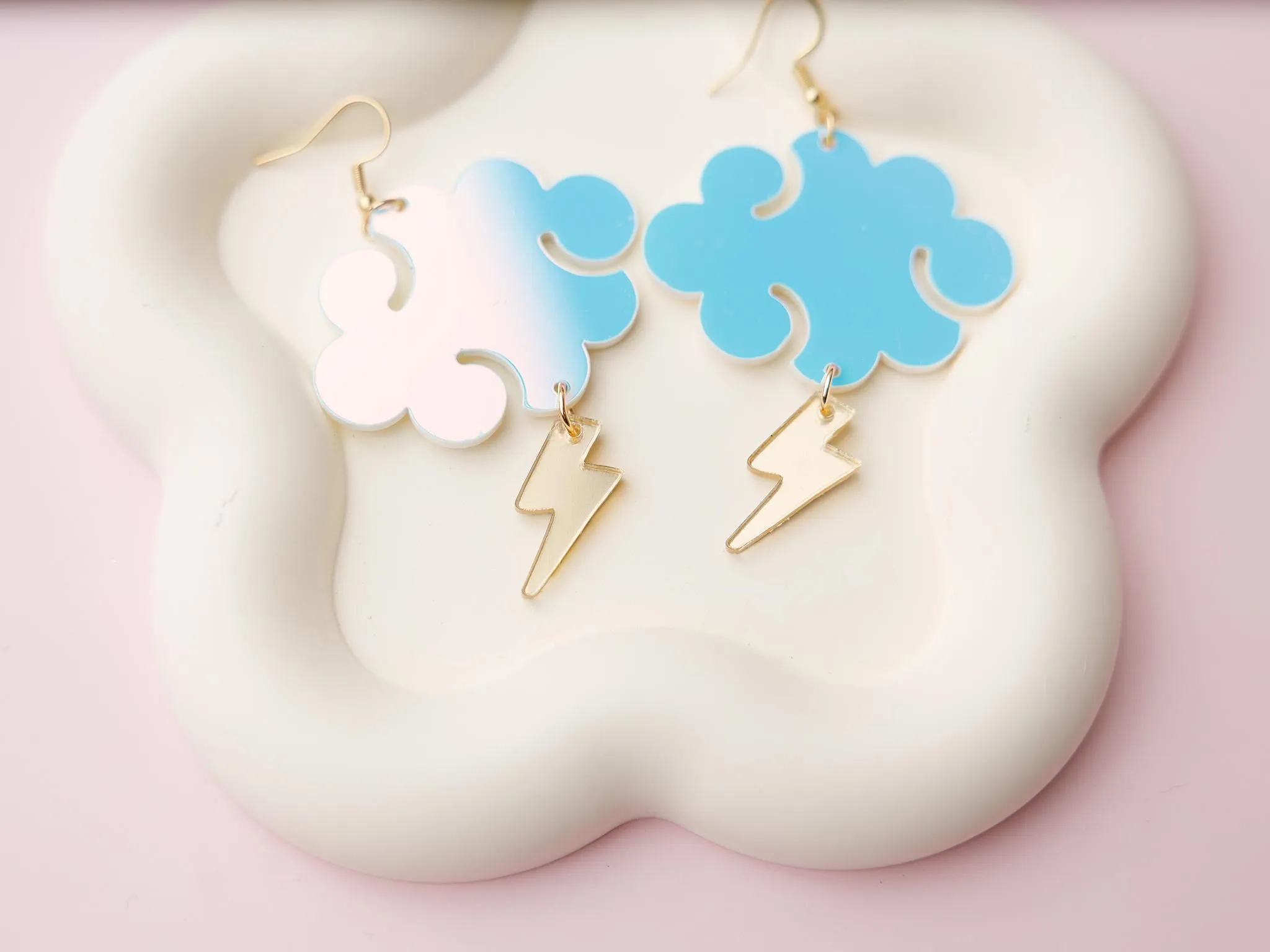 Iridescent Cloud Lightning Acrylic Earrings, Dangle Earrings, Iridescent Acrylic, Earrings for girls, Gift for Girls, Bold jewelry