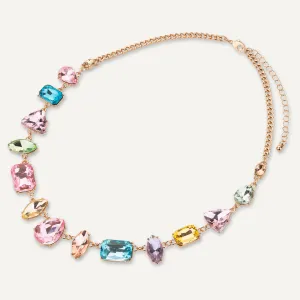 Iris Light Multi-Coloured Crystal Short Necklace In Gold-Tone