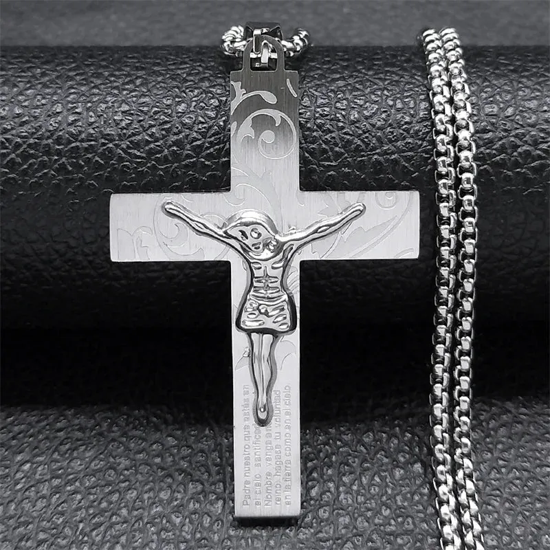 Jesus Crucifixion Cross Necklace for Women Men Gold Color Stainless Steel Christian Necklace
