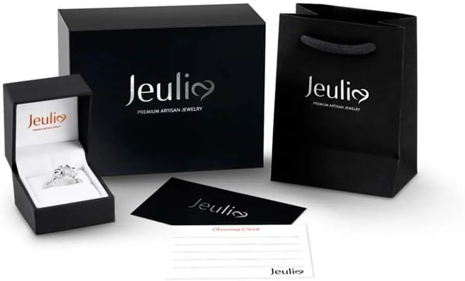 Jeulia Engraved Wedding Stackable Rings: Sterling Silver Band Half Eternity Sapphire Blue Engagement White Diamond Cubic Zirconia CZ Anniversary Promise Rings with Jewelry Box