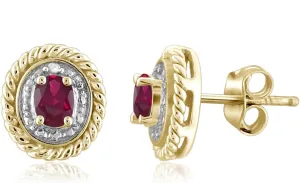 JEWELEXCESS 0.45 CTW Genuine Ruby and Accent White Diamond Stud Earrings  14K Gold Over Silver| Hypoallergenic studs for Women - Oval Cut Set with Push Backs