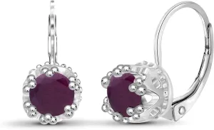 JEWELEXCESS 1.30 CTW Ruby Gemstone Crown Earrings  Sterling Silver (.925)| Hypoallergenic Crown for Women  Oval Cut Set with Lever Backs