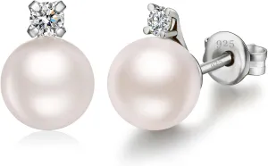 Jiamiaoi Pearl Stud Earrings for Women Pearl and Diamond Stud Earrings 6mm-13mm Big Pearl Earrings Hypoallergenic Pearl Diamond Earrings Studs Come with Gift Box