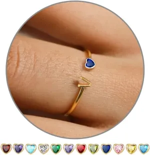 JSJOY Birthstone Rings for Women 26 A-Z Initial Ring Adjustable 14k Gold Ring Birthday Gifts for Her Rings for Teen Sister Bridesmaid Gifts Dainty Letter Jewelry