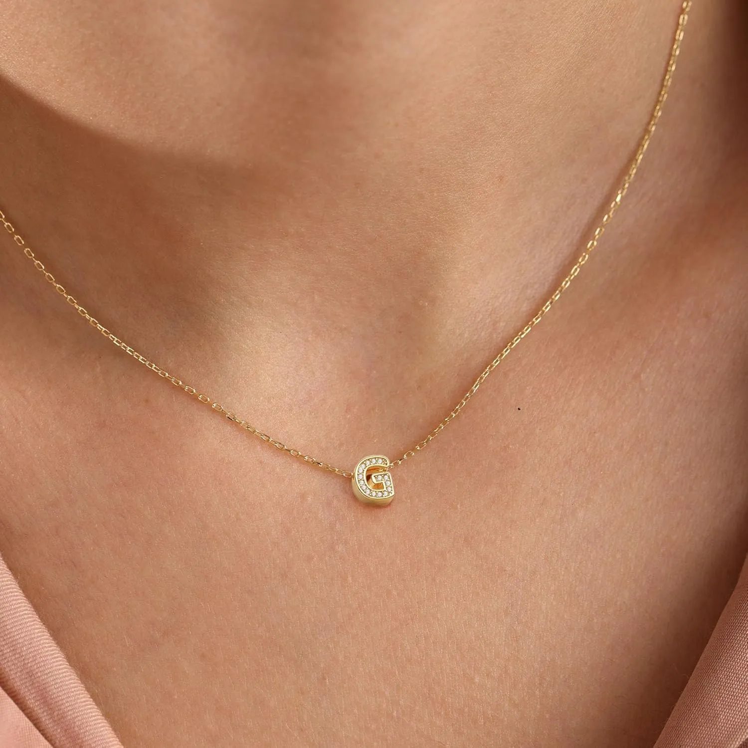 JSJOY Gold Diamond Initial Necklaces for Women, Tiny Initial Necklace Letter A-Z Pendant Choker Cubic Zirconia Necklaces