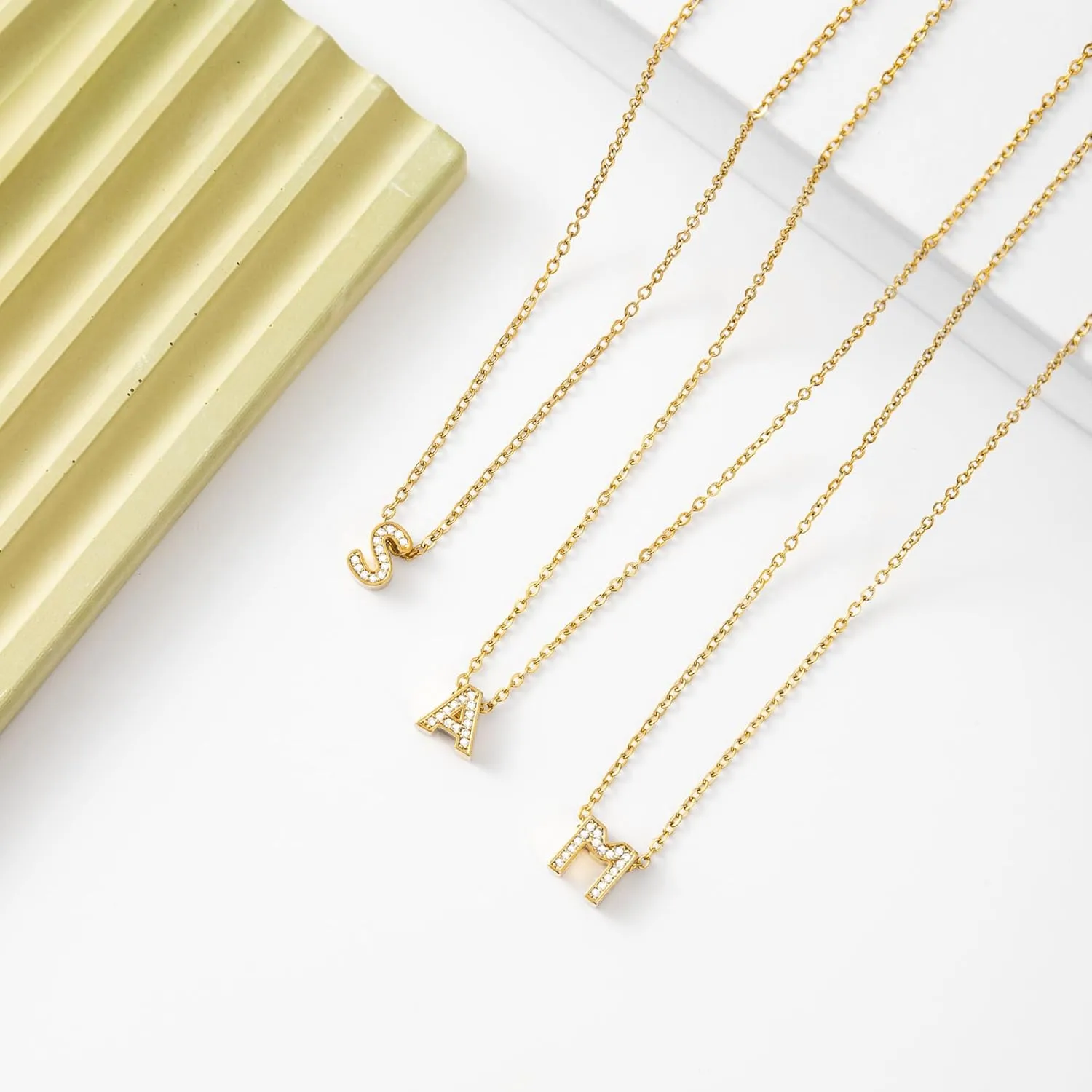 JSJOY Gold Diamond Initial Necklaces for Women, Tiny Initial Necklace Letter A-Z Pendant Choker Cubic Zirconia Necklaces