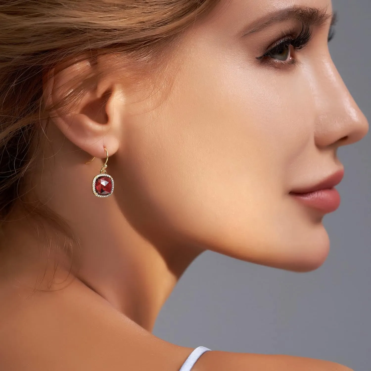 Jupiter Natural Gemstone Dangle Earrings - 14k Gold/Rhodium Plated Genuine Gemstone Dangle Women Earrings, 10mm Natural Gemstone, Pendant Earrings Gifts for Valentine's Day, Mother's Day, Birthday Jewelry Gifts