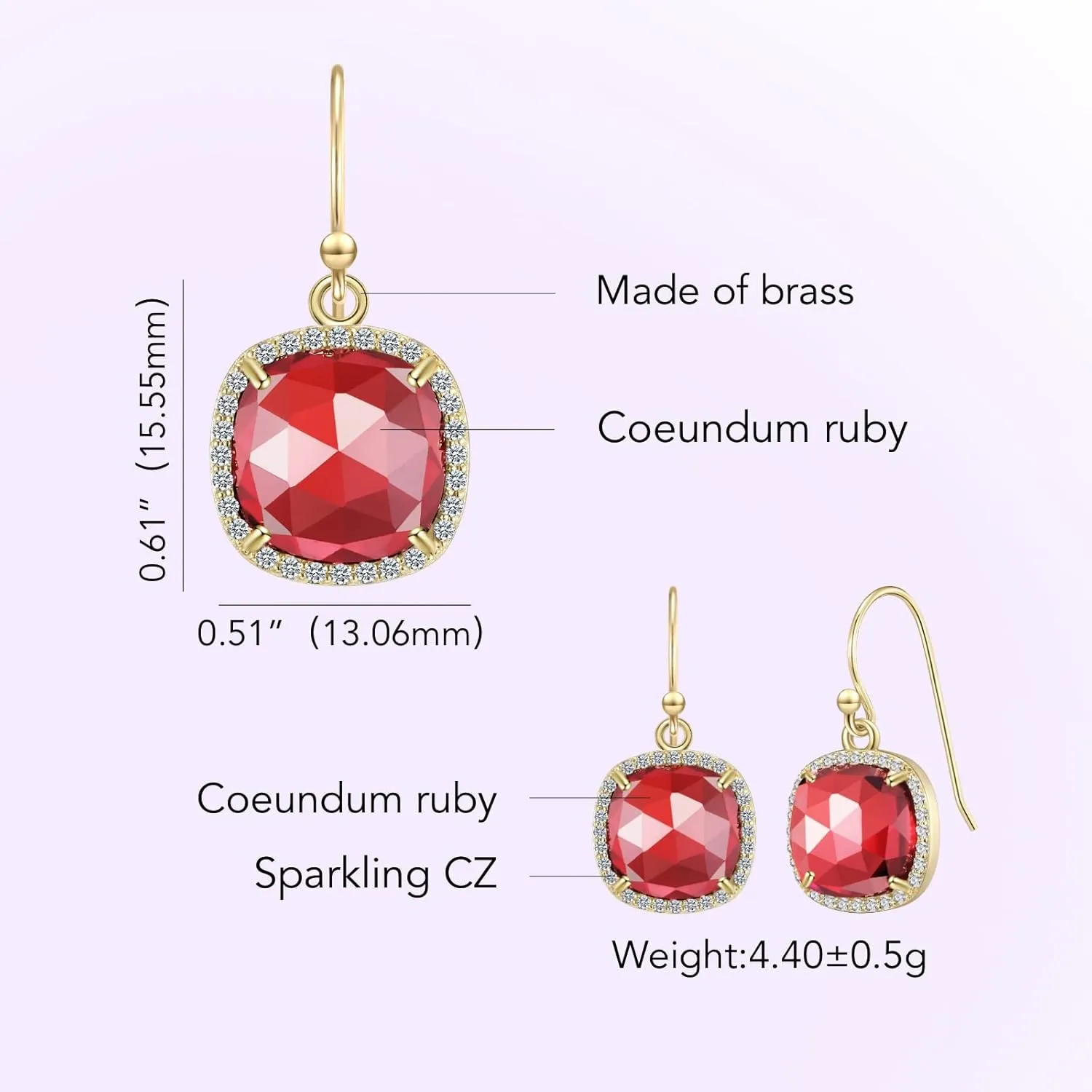 Jupiter Natural Gemstone Dangle Earrings - 14k Gold/Rhodium Plated Genuine Gemstone Dangle Women Earrings, 10mm Natural Gemstone, Pendant Earrings Gifts for Valentine's Day, Mother's Day, Birthday Jewelry Gifts