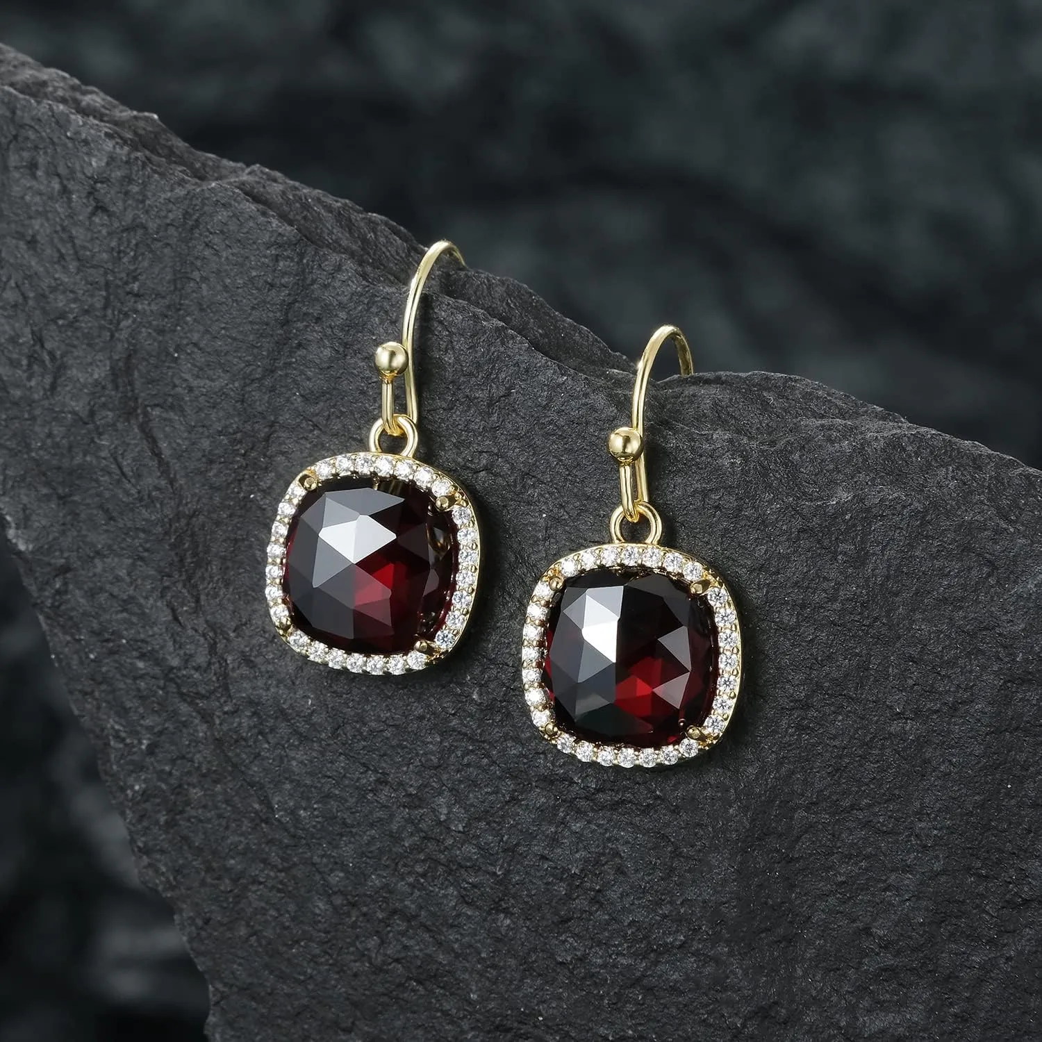 Jupiter Natural Gemstone Dangle Earrings - 14k Gold/Rhodium Plated Genuine Gemstone Dangle Women Earrings, 10mm Natural Gemstone, Pendant Earrings Gifts for Valentine's Day, Mother's Day, Birthday Jewelry Gifts
