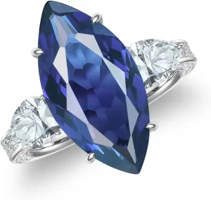 Jupiter Natural Gemstone Marquise Ring - 925 Sterling Silver Rhodium Plated Genuine Gemstone Women Ring, Glamour Natural Gemstone Birthstone Rings Jewelry Gifts for Valentine's Day, Mother's Day, Birthday Jewelry Gifts