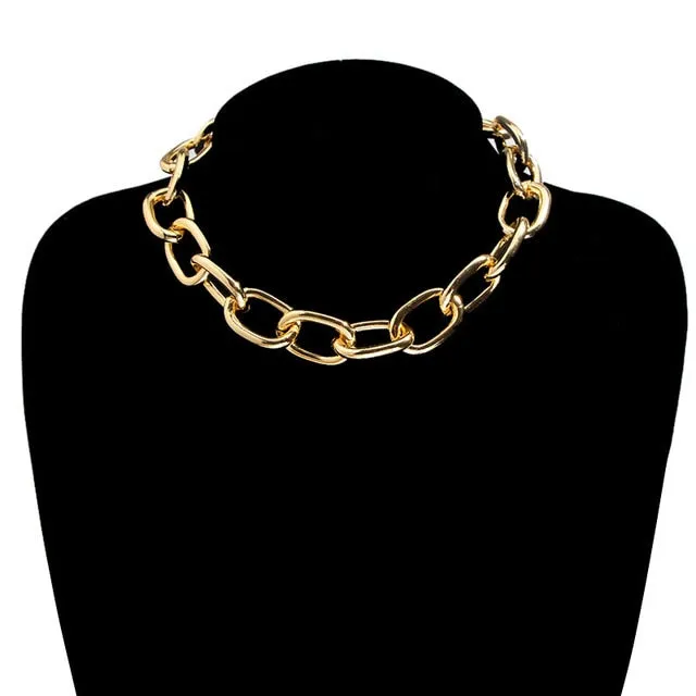 JUST FEEL Punk Chain Choker Necklace Collar Statement Hip Hop Chunky Gold Silver Aluminum Thick Chain Necklace Women Men Jewelry