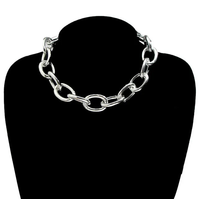 JUST FEEL Punk Chain Choker Necklace Collar Statement Hip Hop Chunky Gold Silver Aluminum Thick Chain Necklace Women Men Jewelry