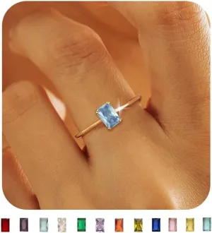 KAERUN Gold Birthstone Rings for Women Non Tarnish Dainty 14K Gold Plated Stackable Rings CZ Emerald Baguette Gemstone Rings for Mother Daughter Birthday Handmade Jewelry Gifts Size 6 7 8 9 10
