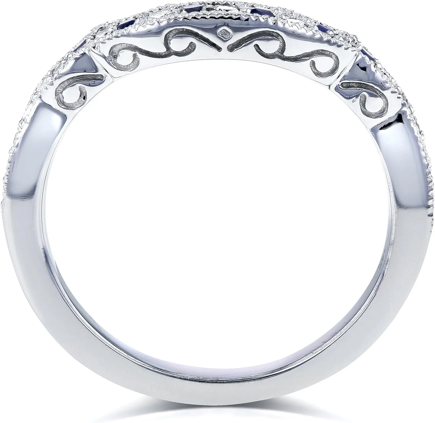 Kobelli 1/5ct TCW Sapphire and Diamond Contour Wedding Ring in 14k White Gold
