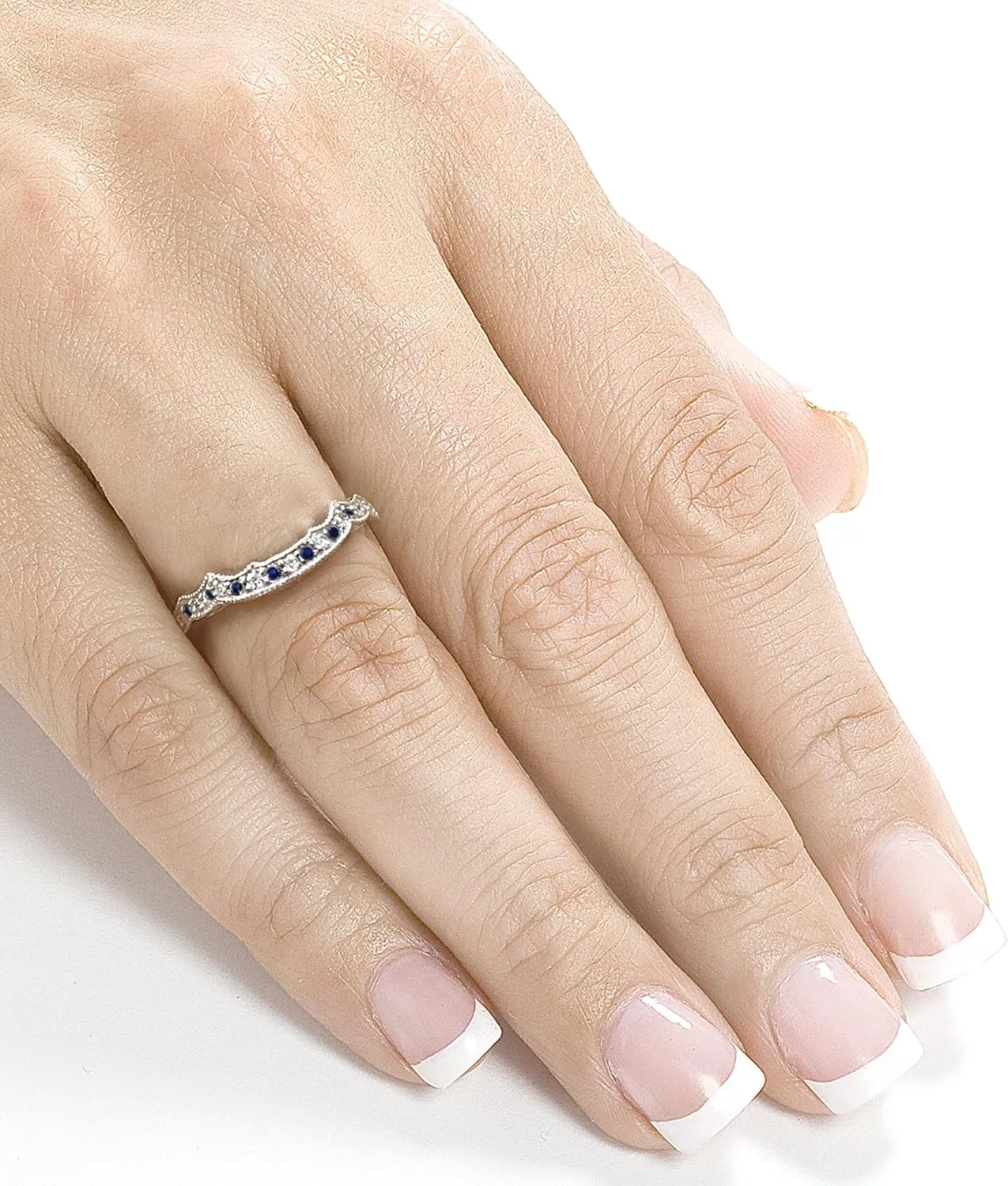 Kobelli 1/5ct TCW Sapphire and Diamond Contour Wedding Ring in 14k White Gold