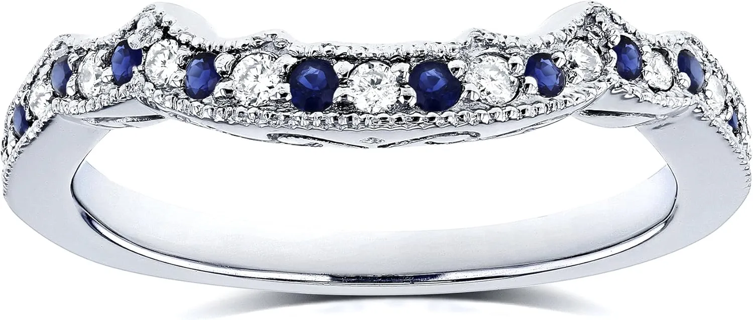 Kobelli 1/5ct TCW Sapphire and Diamond Contour Wedding Ring in 14k White Gold