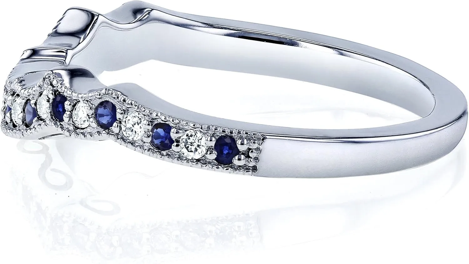 Kobelli 1/5ct TCW Sapphire and Diamond Contour Wedding Ring in 14k White Gold
