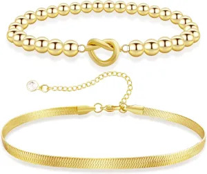 KOLODOGO Gold Plated Bracelets for Women Stackable Beaded Bracelets Adjustable Layered Gold Bracelets Dainty Heart Shape for Women as Jewelry Gift