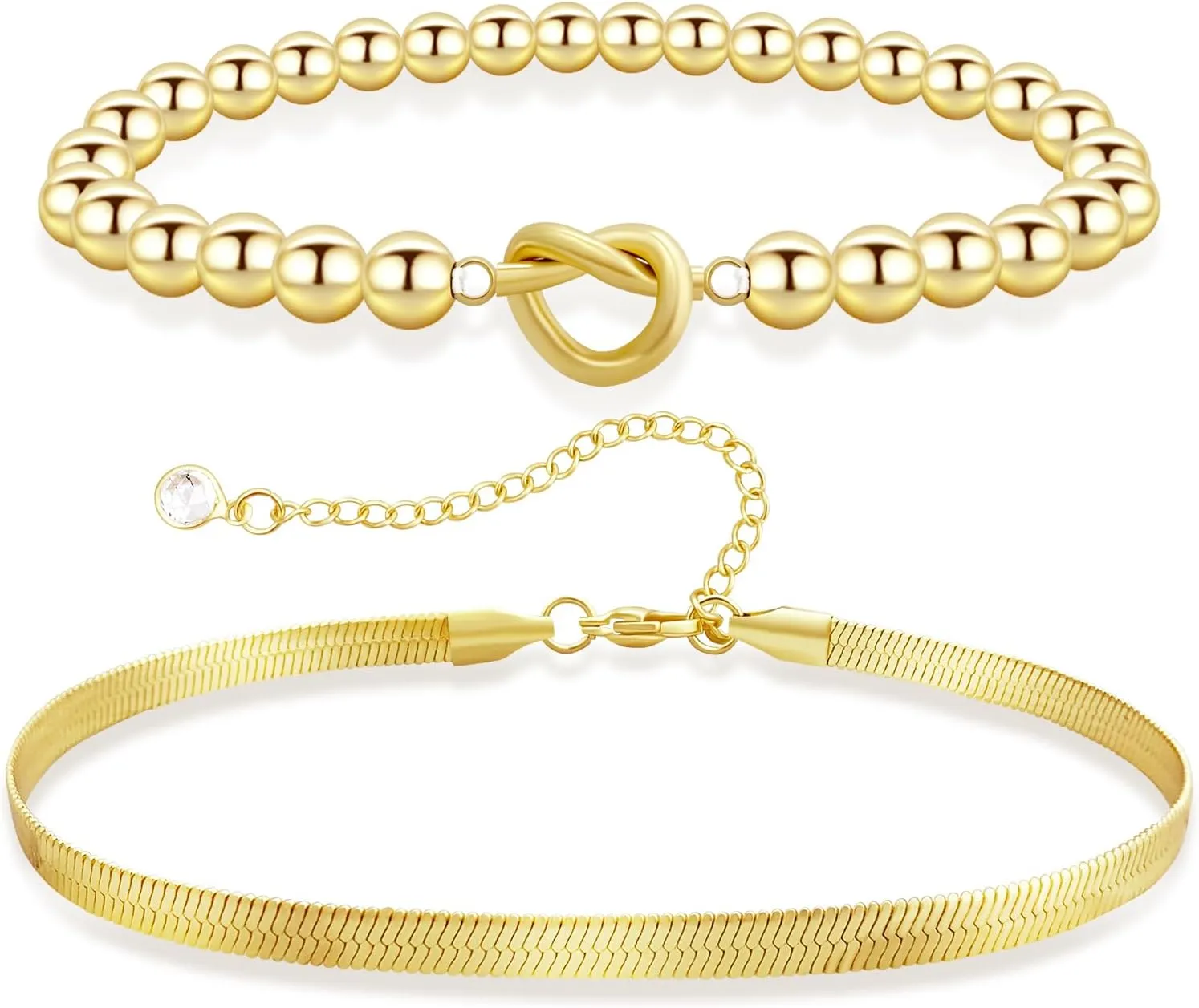KOLODOGO Gold Plated Bracelets for Women Stackable Beaded Bracelets Adjustable Layered Gold Bracelets Dainty Heart Shape for Women as Jewelry Gift