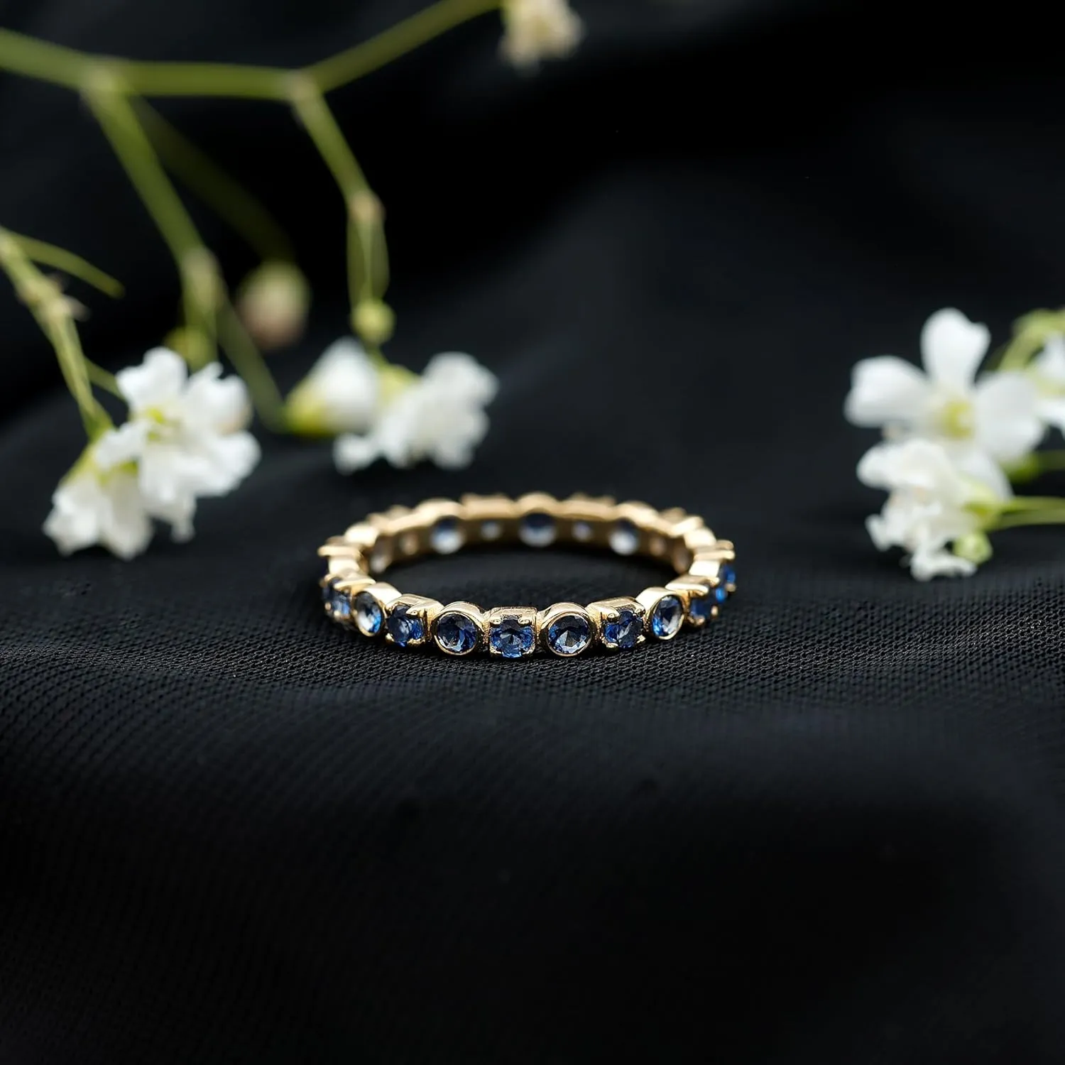 Lab Created Blue Sapphire Full Eternity Ring for Women, Certified, Aaa Quality, Wedding Anniversary Band Ring, Lab Grown Blue Sapphire Band