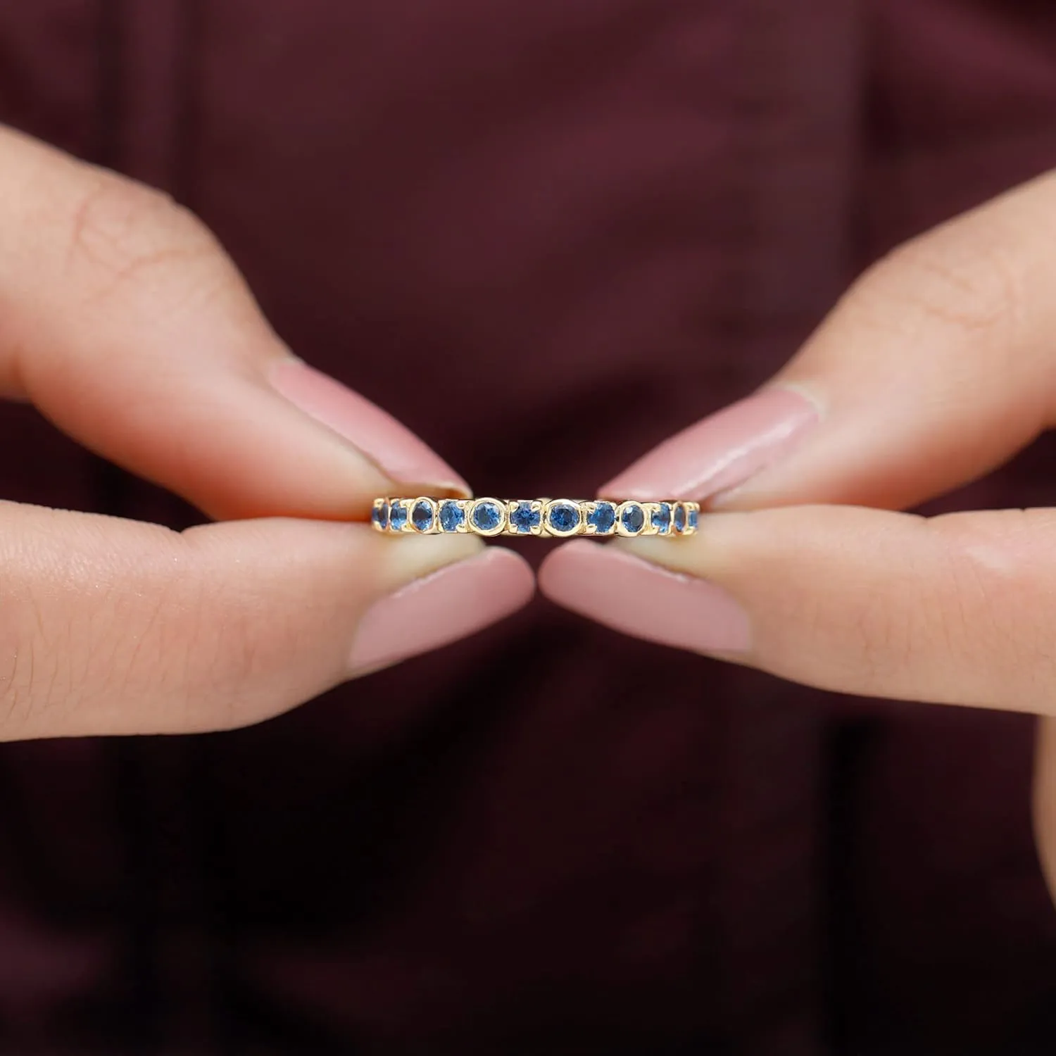 Lab Created Blue Sapphire Full Eternity Ring for Women, Certified, Aaa Quality, Wedding Anniversary Band Ring, Lab Grown Blue Sapphire Band