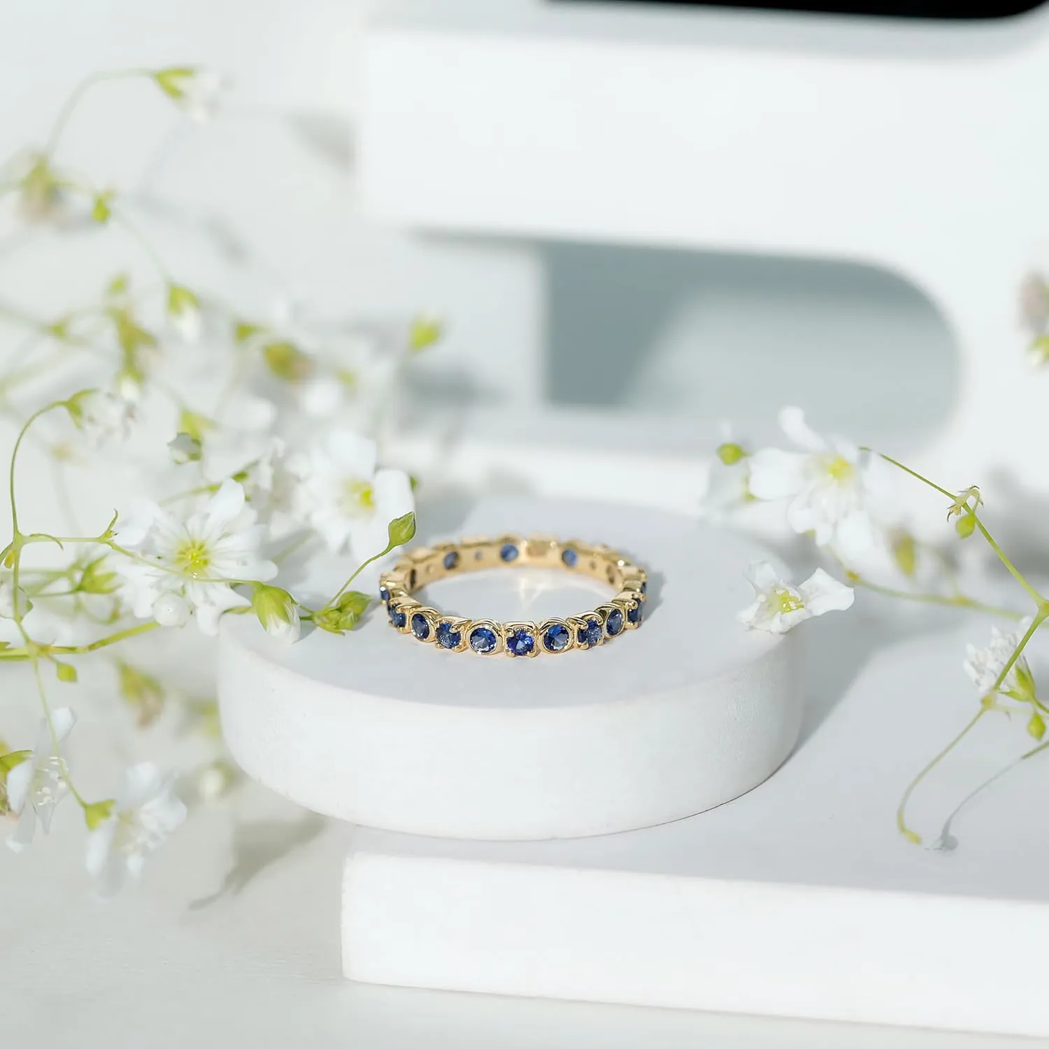 Lab Created Blue Sapphire Full Eternity Ring for Women, Certified, Aaa Quality, Wedding Anniversary Band Ring, Lab Grown Blue Sapphire Band