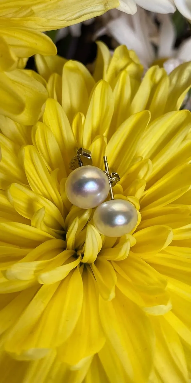 Lantine Pearl Stud Earrings-925 Sterling Silver Genuines Freshwater Cultured Pearl Earrings Studs For Women Size Choose