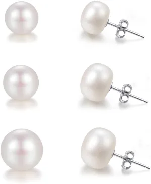 Lantine Pearl Stud Earrings-925 Sterling Silver Genuines Freshwater Cultured Pearl Earrings Studs For Women Size Choose