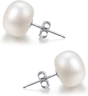 Lantine Pearl Stud Earrings-925 Sterling Silver Genuines Freshwater Cultured Pearl Earrings Studs For Women Size Choose