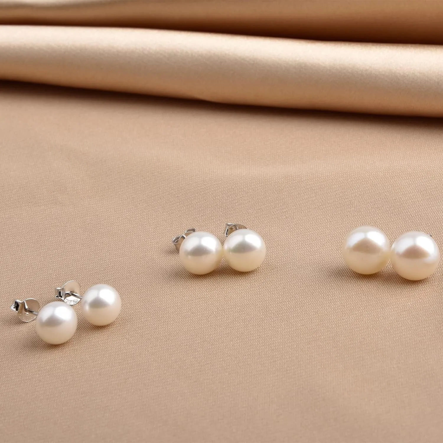 Lantine Pearl Stud Earrings-925 Sterling Silver Genuines Freshwater Cultured Pearl Earrings Studs For Women Size Choose