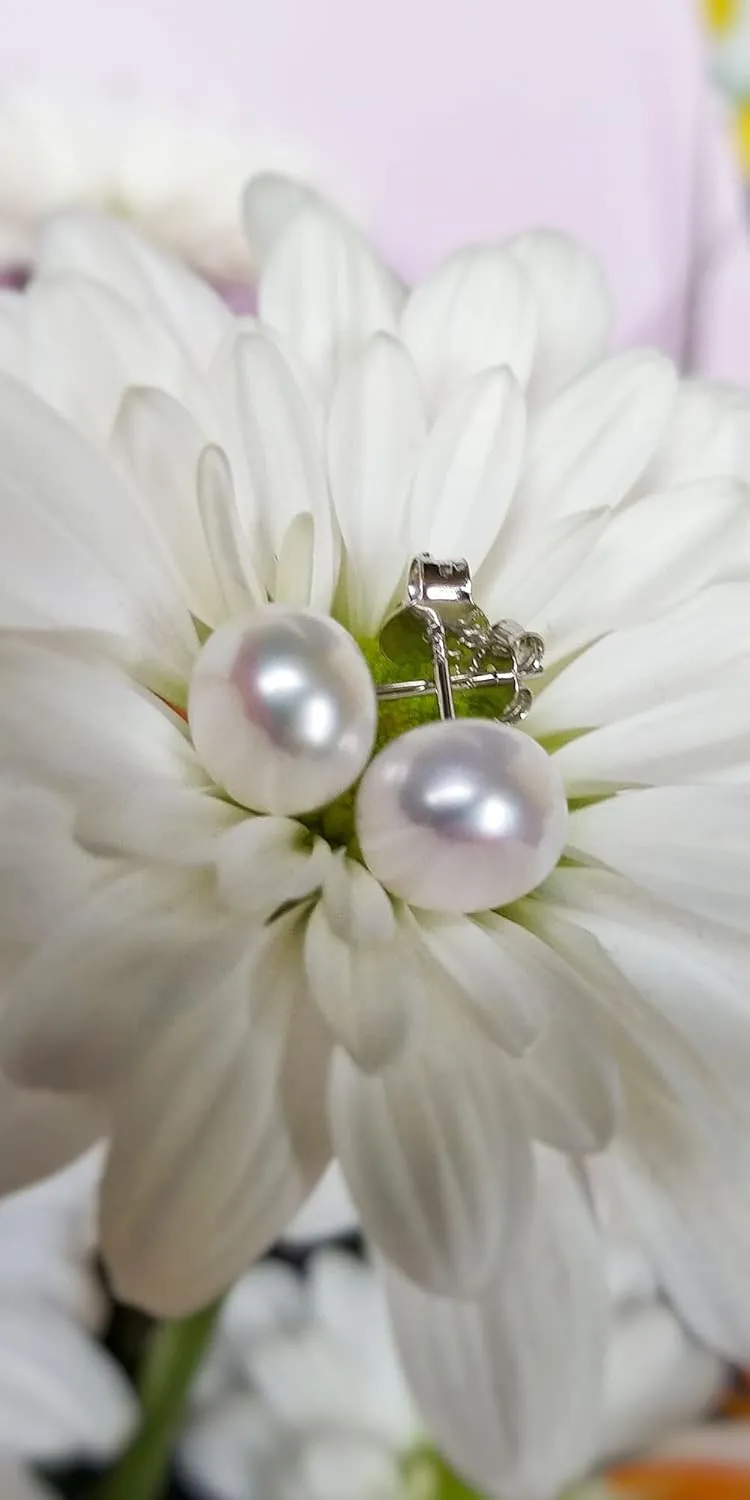 Lantine Pearl Stud Earrings-925 Sterling Silver Genuines Freshwater Cultured Pearl Earrings Studs For Women Size Choose