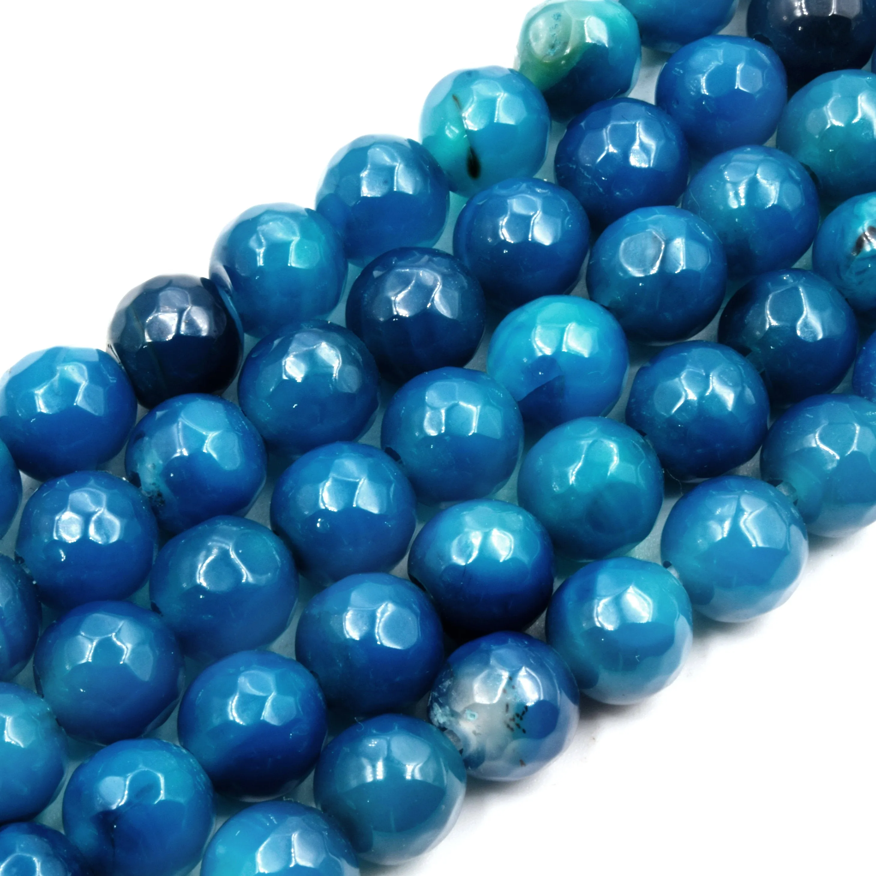 Large Hole Fire Agate Bead | Natural Agate Faceted Round/Ball Shaped Beads with 2.5mm Holes - 7.75" Strand | Blue Teal Purple Available