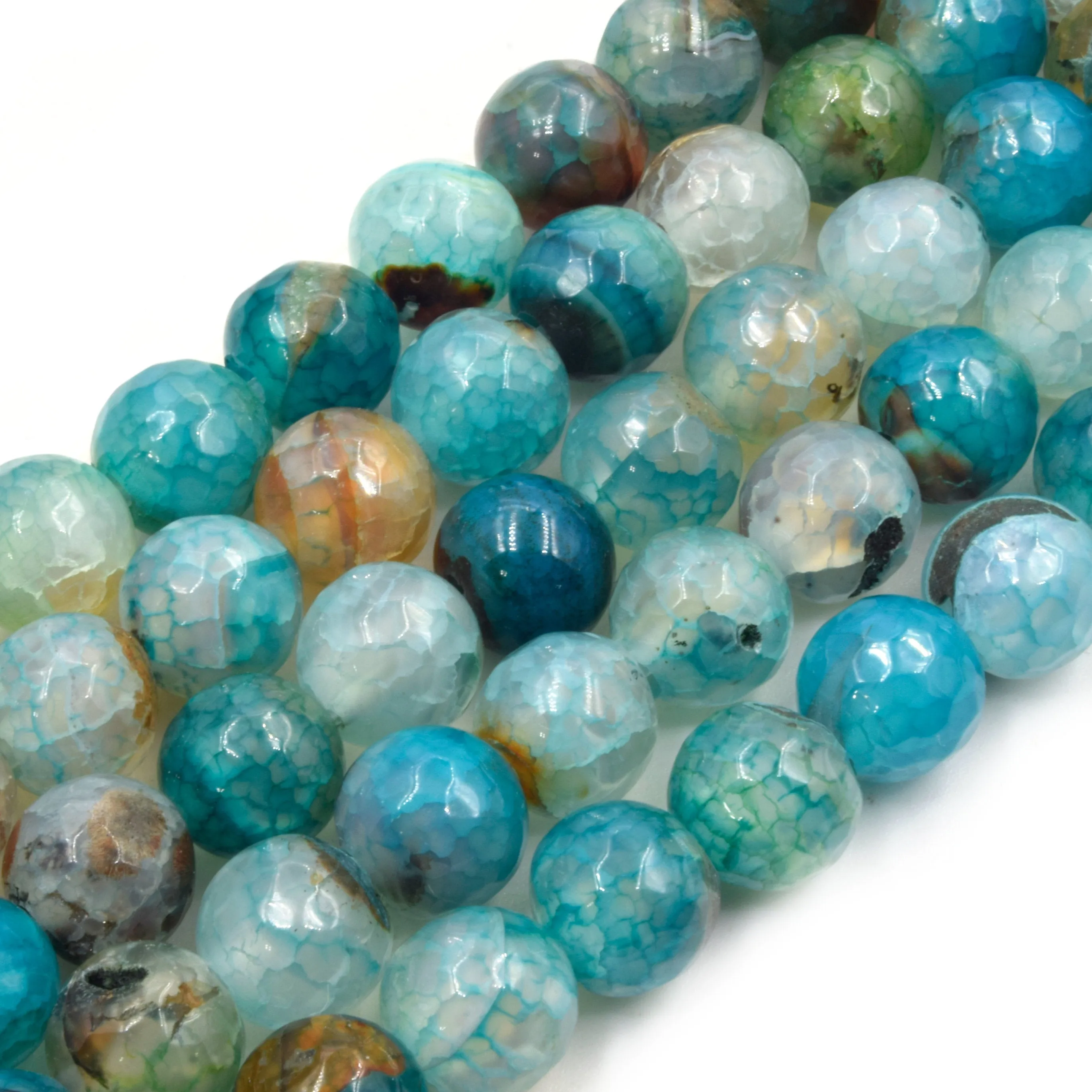 Large Hole Fire Agate Bead | Natural Agate Faceted Round/Ball Shaped Beads with 2.5mm Holes - 7.75" Strand | Blue Teal Purple Available