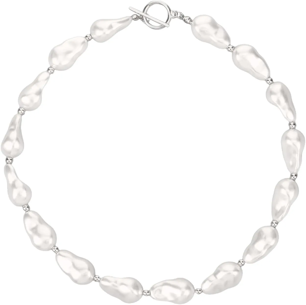 Large Pearl Necklaces for Women, Big Pearl Necklace Baroque Pearl Necklace Chunky Pearl Necklaces for Women's Pearl Strand Necklaces Pearl Chocker, Faux Pearl Necklace Trendy Pearl Necklace Pearl