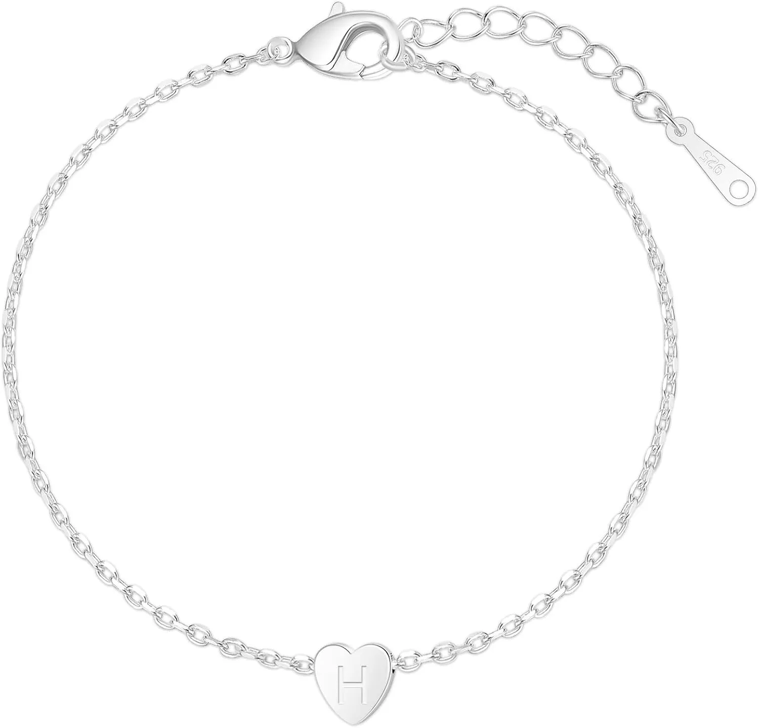 lauhonmin S925 Silver A-Z Capital Initial Heart Bangle Bracelets for Women Lady for Christmas Birthday Graduation,Tiny Heart Letter Pendant Bracelets for Sisters Friends Mom Daughter Handmade