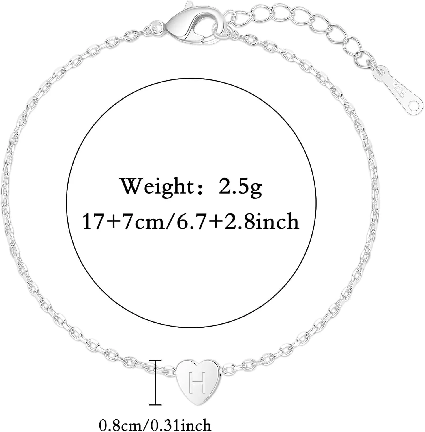 lauhonmin S925 Silver A-Z Capital Initial Heart Bangle Bracelets for Women Lady for Christmas Birthday Graduation,Tiny Heart Letter Pendant Bracelets for Sisters Friends Mom Daughter Handmade