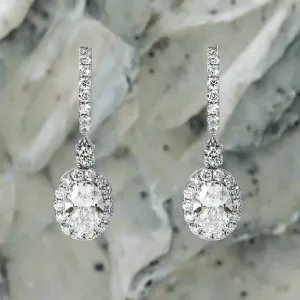 Lavon 5 Carats Oval Cut Halo Lab Grown Round Diamond Drop Earrings in 18K White Gold