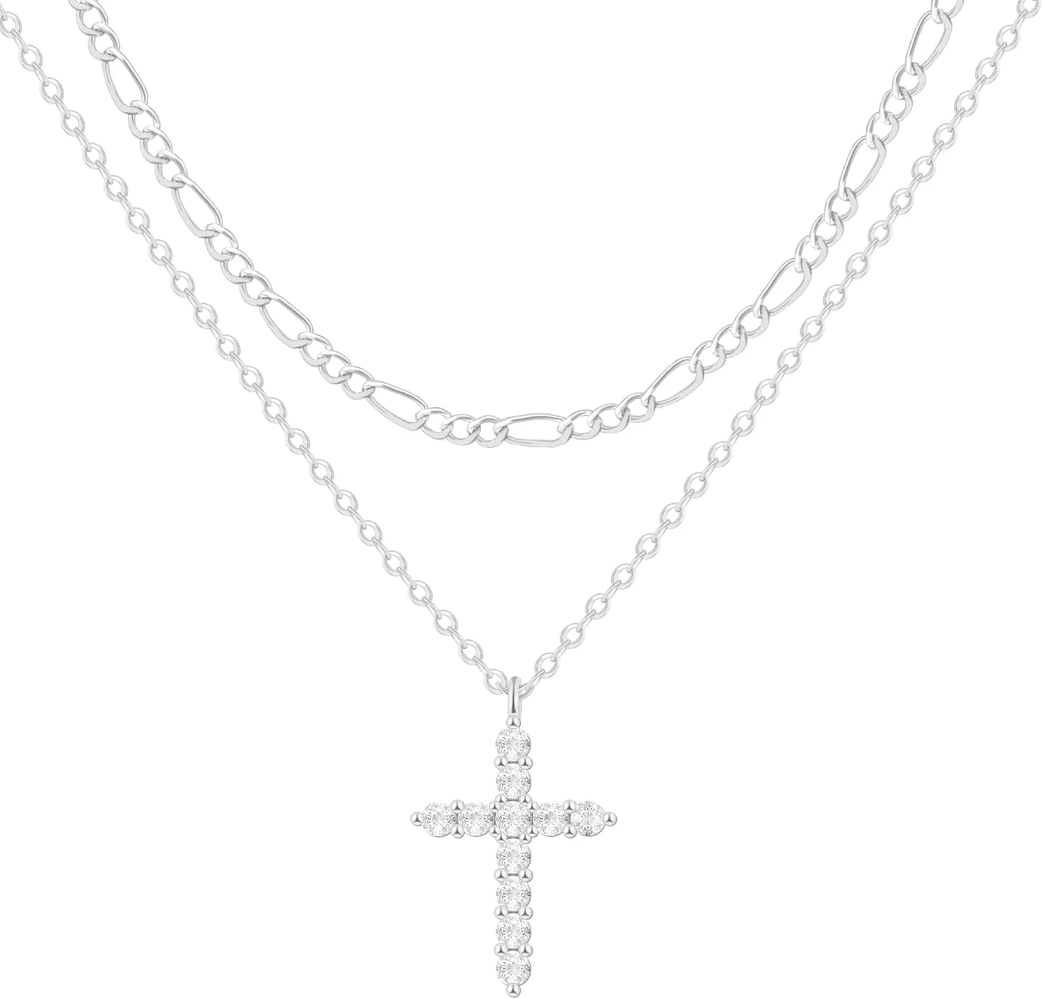 Layered Cross Necklace for Women,14K Gold Plated/Sterling Silver Plated Choker Necklaces for Women Stack Simple Cross Pendant Necklaces Jewelry for Women Trendy