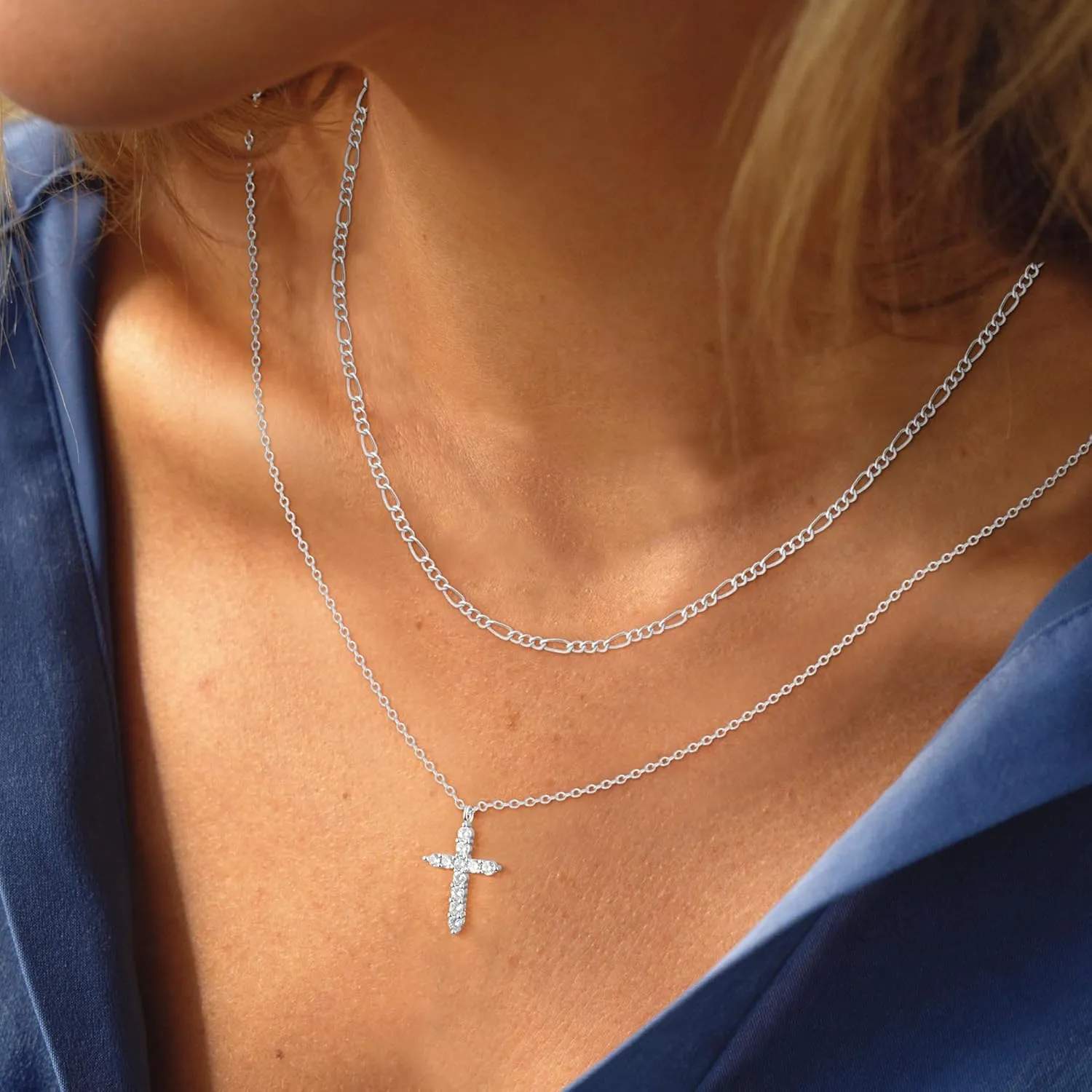 Layered Cross Necklace for Women,14K Gold Plated/Sterling Silver Plated Choker Necklaces for Women Stack Simple Cross Pendant Necklaces Jewelry for Women Trendy