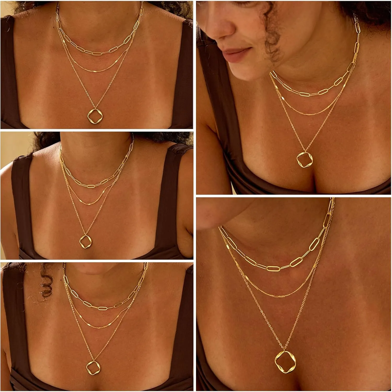 Layered Gold Necklace for Women Trendy,14K Gold Plated Dainty Stackable Cuban Link Herringbone Paperclip Chain Diamond/Coin/Cross/Tag/Mobius Pandent Necklace Set Fasshion Jewelry for Women Gifts