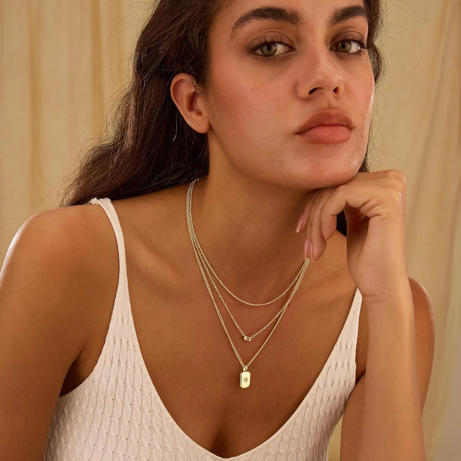 Layered Gold Necklace for Women Trendy,14K Gold Plated Dainty Stackable Cuban Link Herringbone Paperclip Chain Diamond/Coin/Cross/Tag/Mobius Pendant Necklace Set Fasshion Jewelry for Women Gifts
