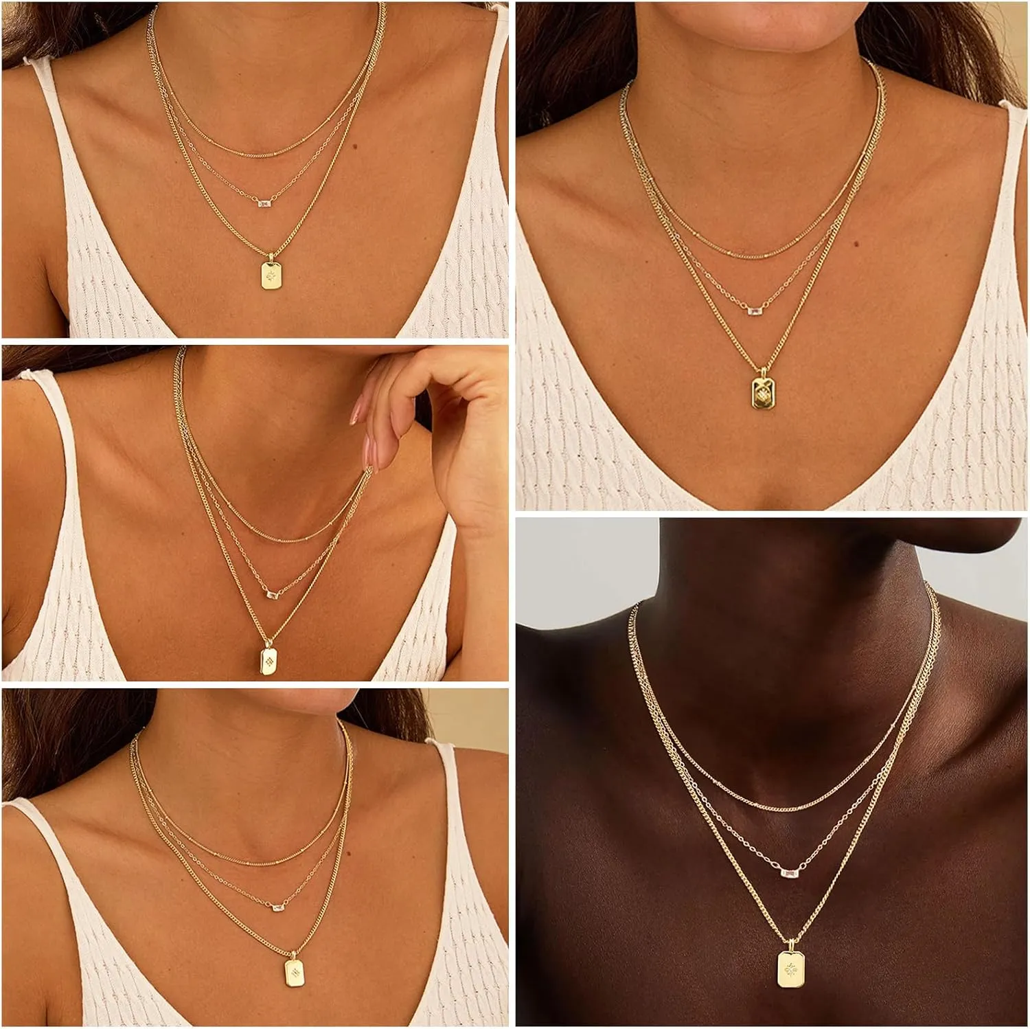 Layered Gold Necklace for Women Trendy,14K Gold Plated Dainty Stackable Cuban Link Herringbone Paperclip Chain Diamond/Coin/Cross/Tag/Mobius Pendant Necklace Set Fasshion Jewelry for Women Gifts