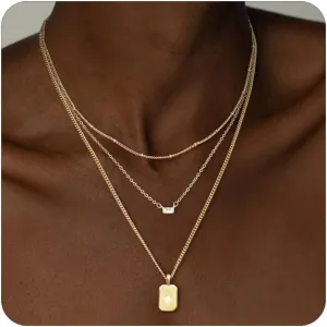 Layered Gold Necklace for Women Trendy,14K Gold Plated Dainty Stackable Cuban Link Herringbone Paperclip Chain Diamond/Coin/Cross/Tag/Mobius Pendant Necklace Set Fasshion Jewelry for Women Gifts