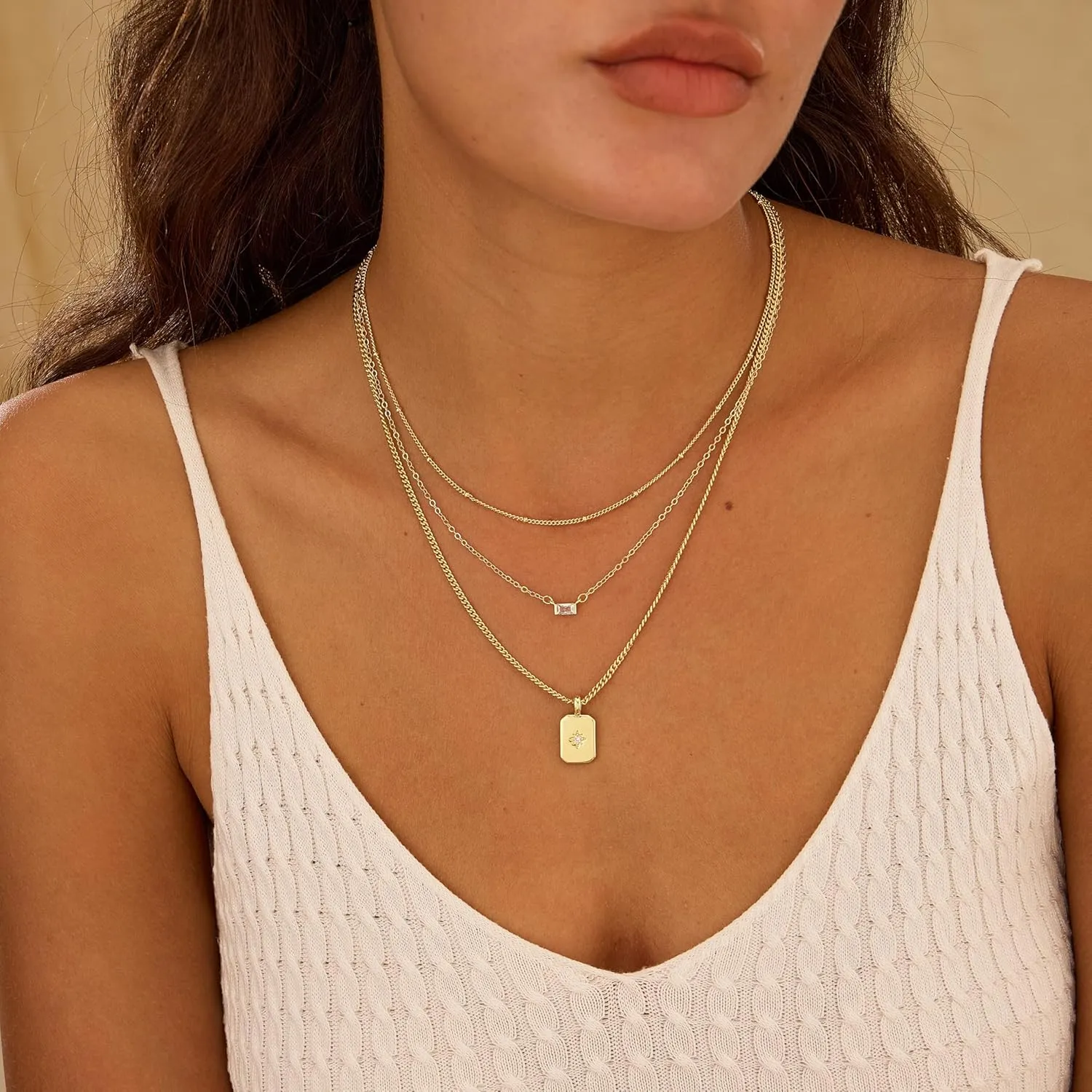 Layered Gold Necklace for Women Trendy,14K Gold Plated Dainty Stackable Cuban Link Herringbone Paperclip Chain Diamond/Coin/Cross/Tag/Mobius Pendant Necklace Set Fasshion Jewelry for Women Gifts