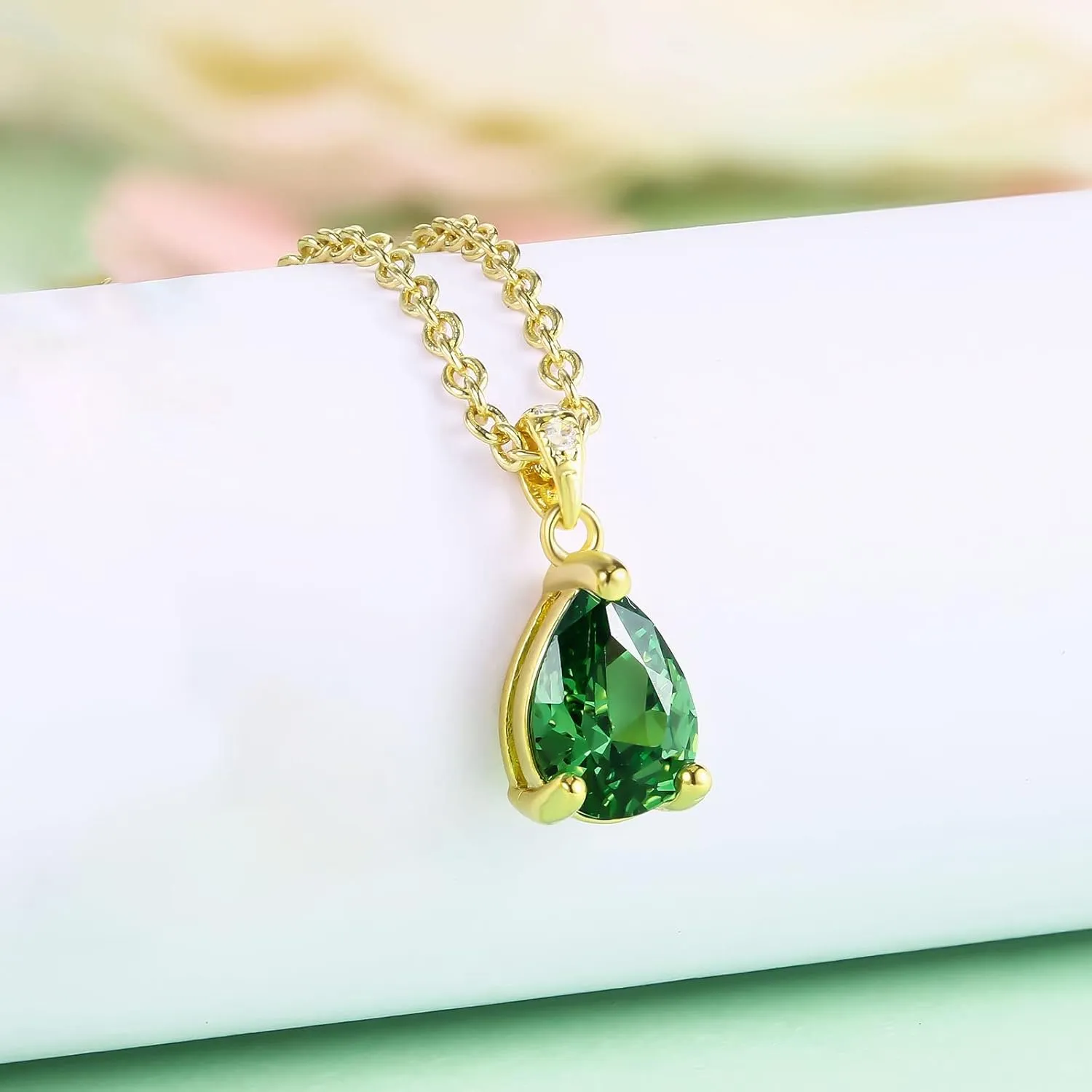 LAZLUVU Emerald Necklace 18K Gold Emerald Pendant Necklace for Mother Wife Girlfriend Birthday Gift Holiday Gift