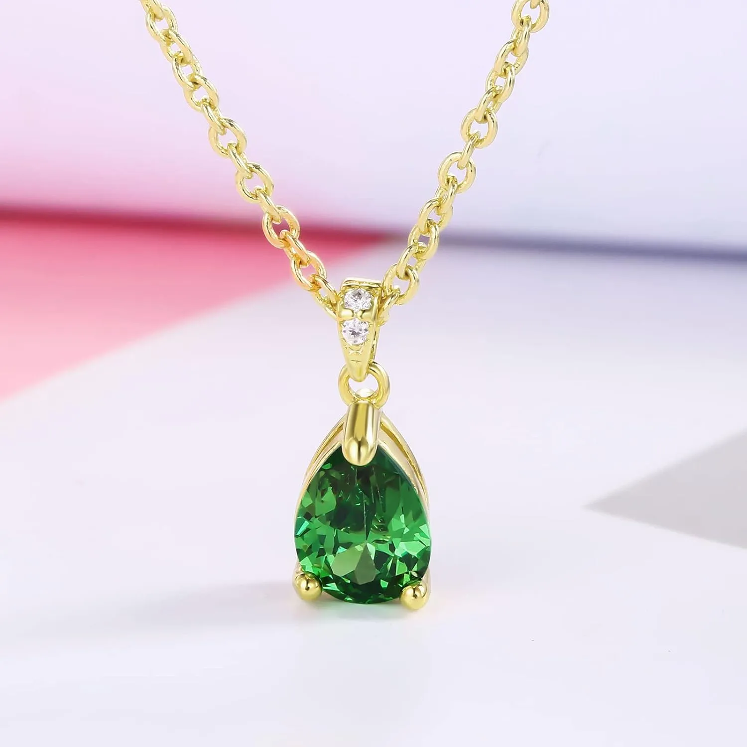 LAZLUVU Emerald Necklace 18K Gold Emerald Pendant Necklace for Mother Wife Girlfriend Birthday Gift Holiday Gift