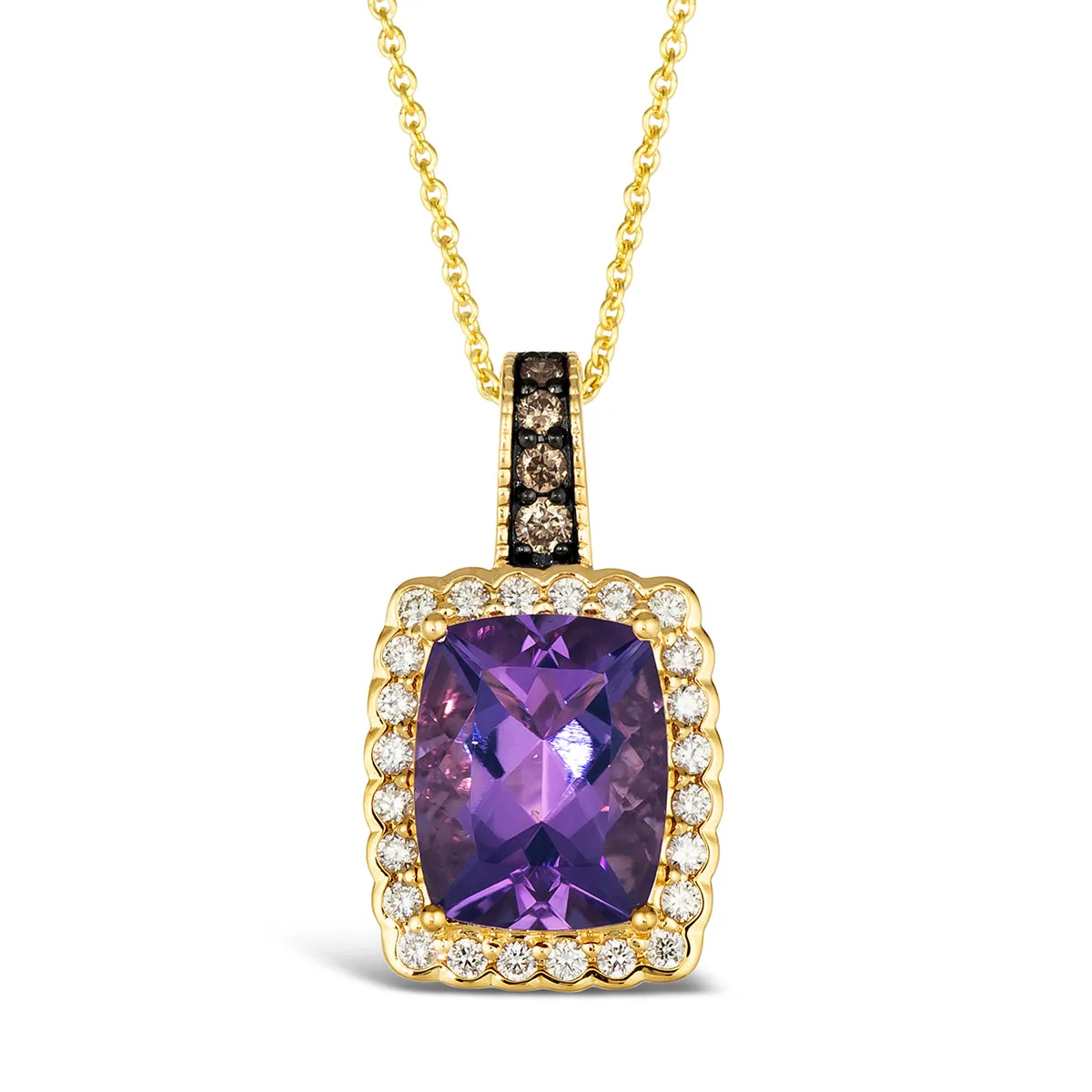 Le Vian Elongated Cushion Cut Amethyst Vanilla & Chocolate Diamond Halo Pendant