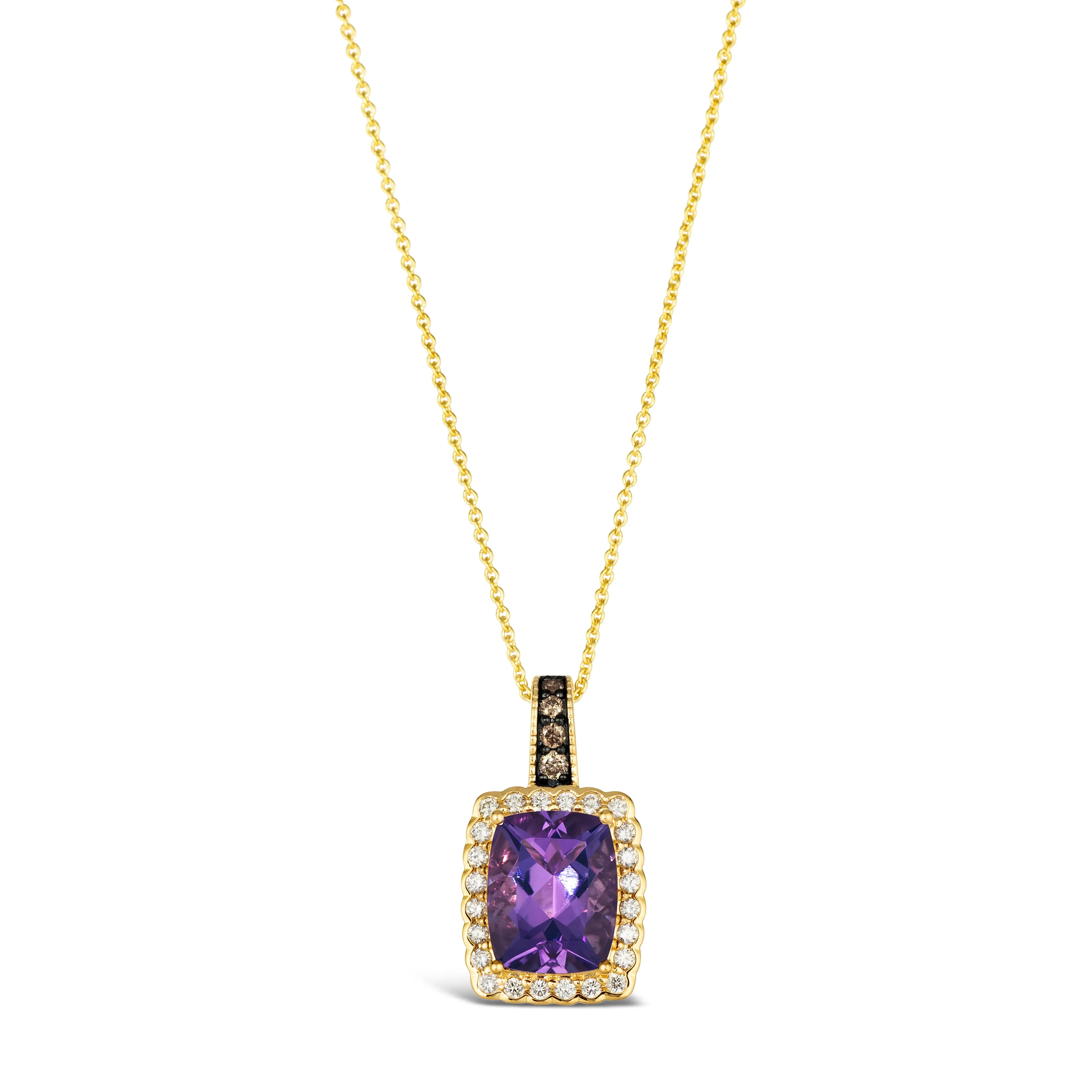 Le Vian Elongated Cushion Cut Amethyst Vanilla & Chocolate Diamond Halo Pendant